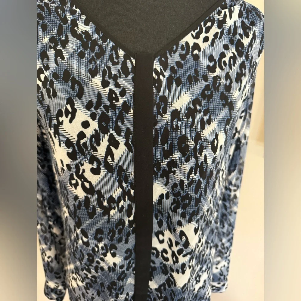 CAbi Fatale Blue and Black Leopard Print Sheer Blouse